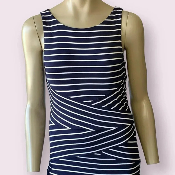 Philosophy Sleeveless Tank Shift Dress Stretchy Knit Size L Navy White Stripes - Picture 3 of 16